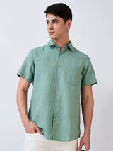 Men Green Slim Fit Solid Half Sleeve Shirt