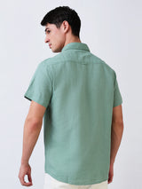 Men Green Slim Fit Solid Half Sleeve Shirt
