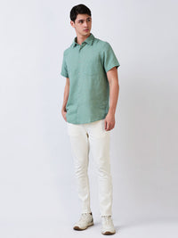 Men Green Slim Fit Solid Half Sleeve Shirt