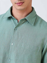 Men Green Slim Fit Solid Half Sleeve Shirt
