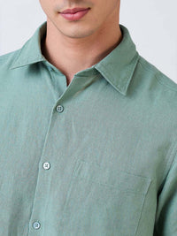 Men Green Slim Fit Solid Half Sleeve Shirt