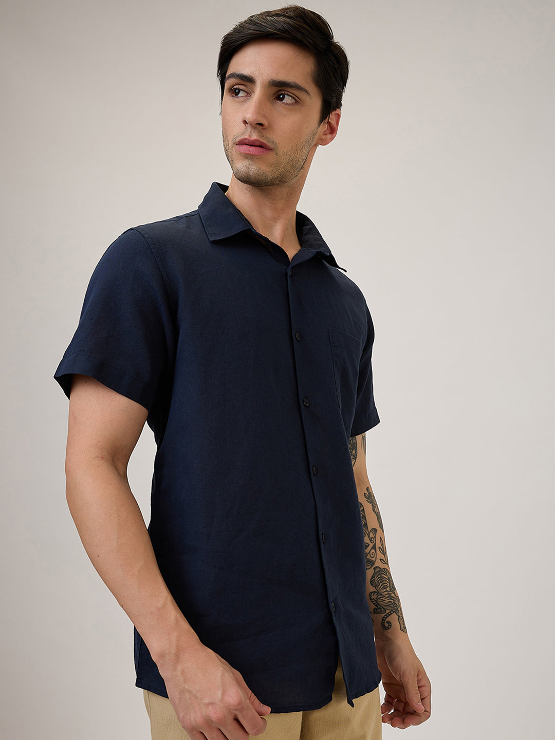 Spykar Slim Fit Blue Solid Casual Shirt For Men