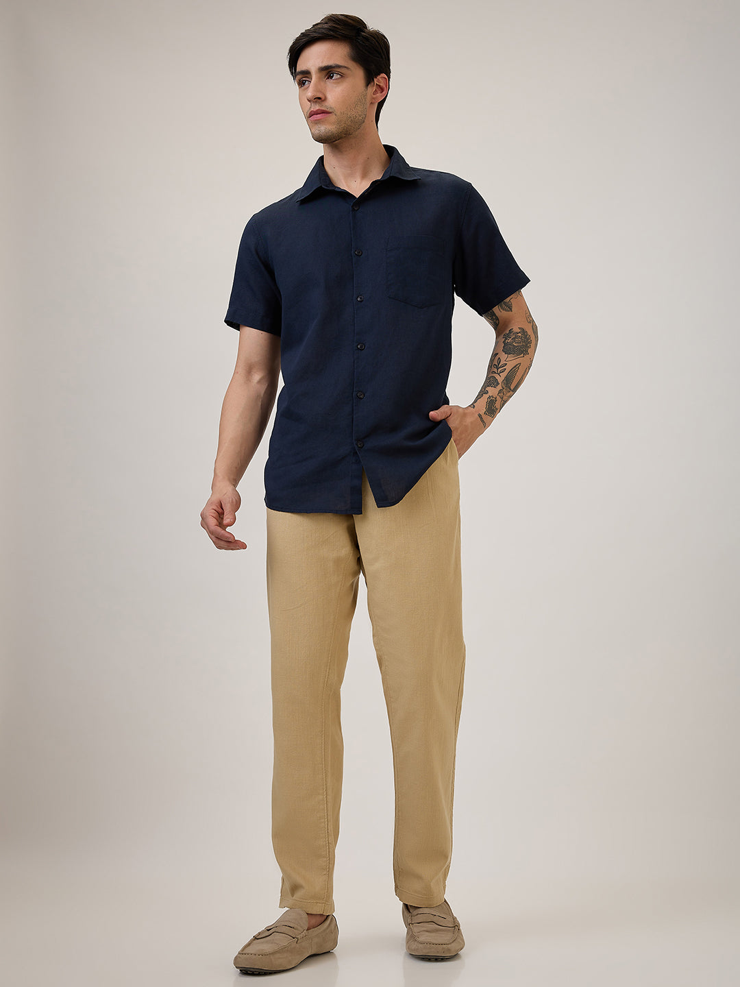 Spykar Slim Fit Blue Solid Casual Shirt For Men