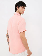 Men Pink Slim Fit Solid Half Sleeve Shirt
