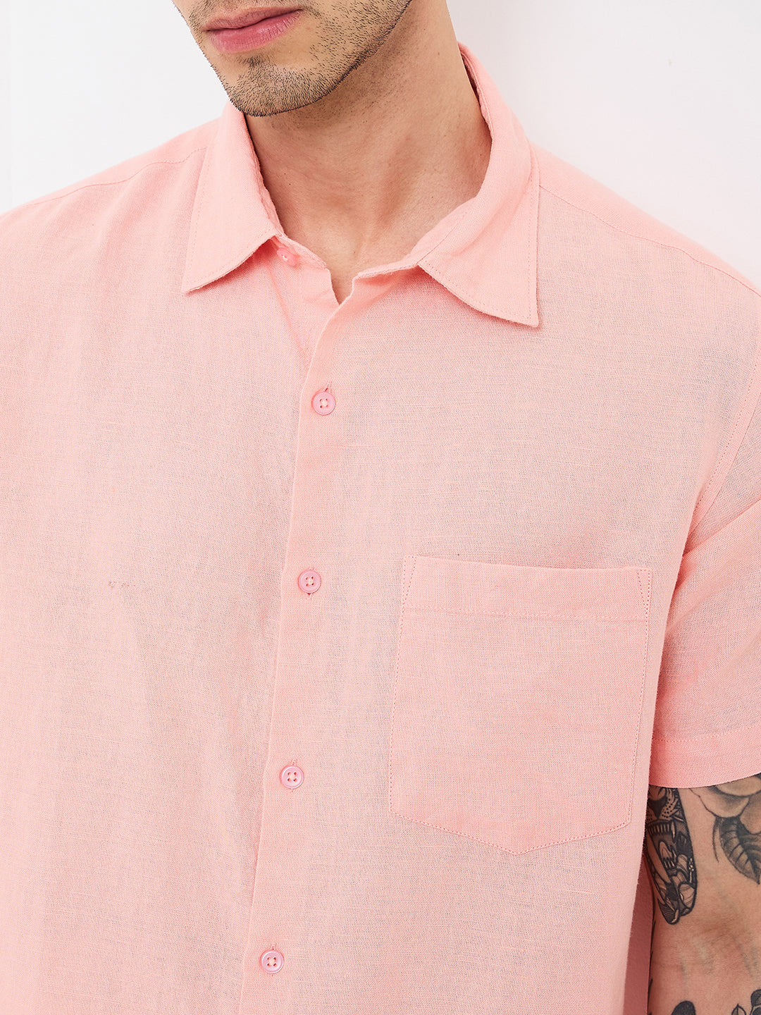 Spykar Pink Slim Fit Solid Half Sleeve Shirt For Men