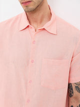 Men Pink Slim Fit Solid Half Sleeve Shirt