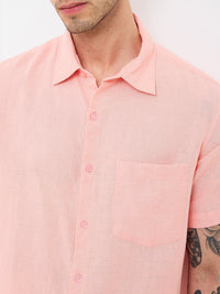 Men Pink Slim Fit Solid Half Sleeve Shirt