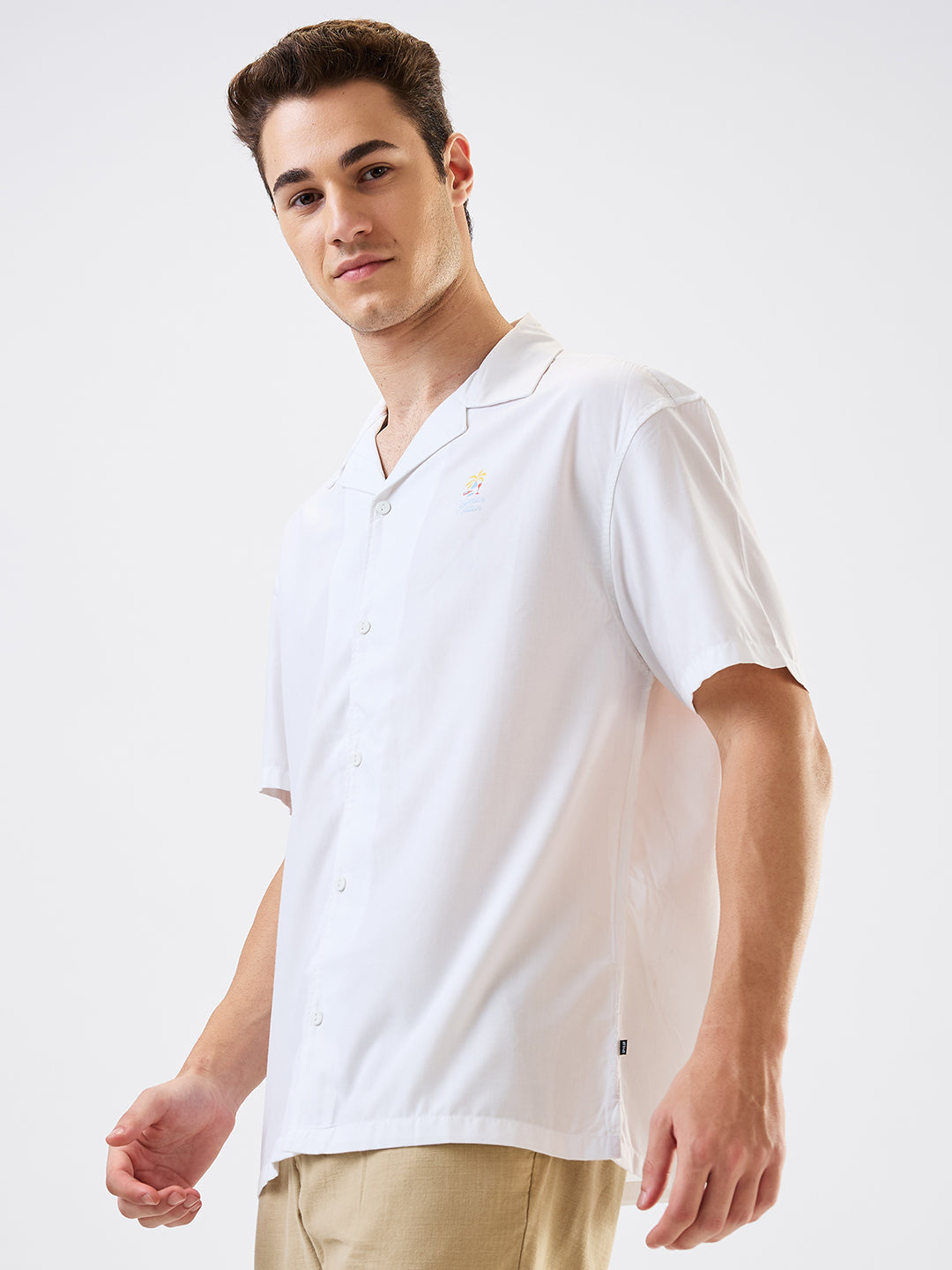 Spykar White Relaxed Fit Solid Half Sleeve Shirt For Men