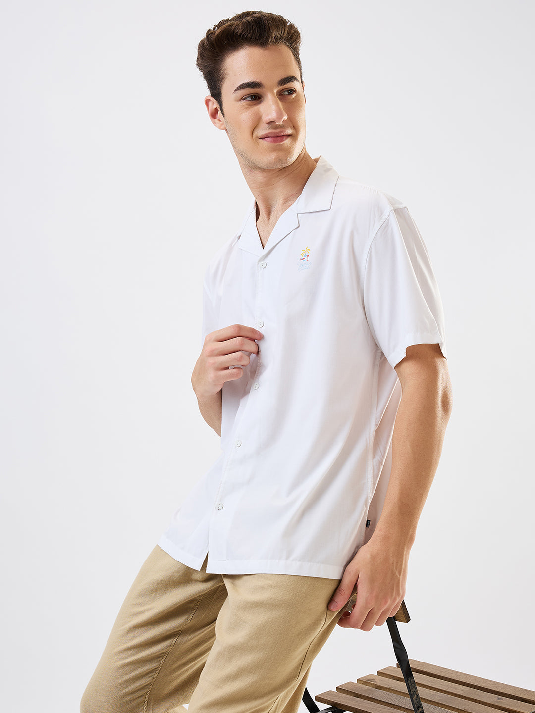 Spykar White Relaxed Fit Solid Half Sleeve Shirt For Men