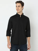 Men Shirt Solid Black Slim Fit