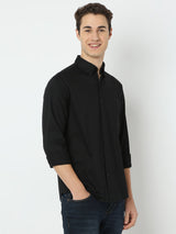 Men Shirt Solid Black Slim Fit
