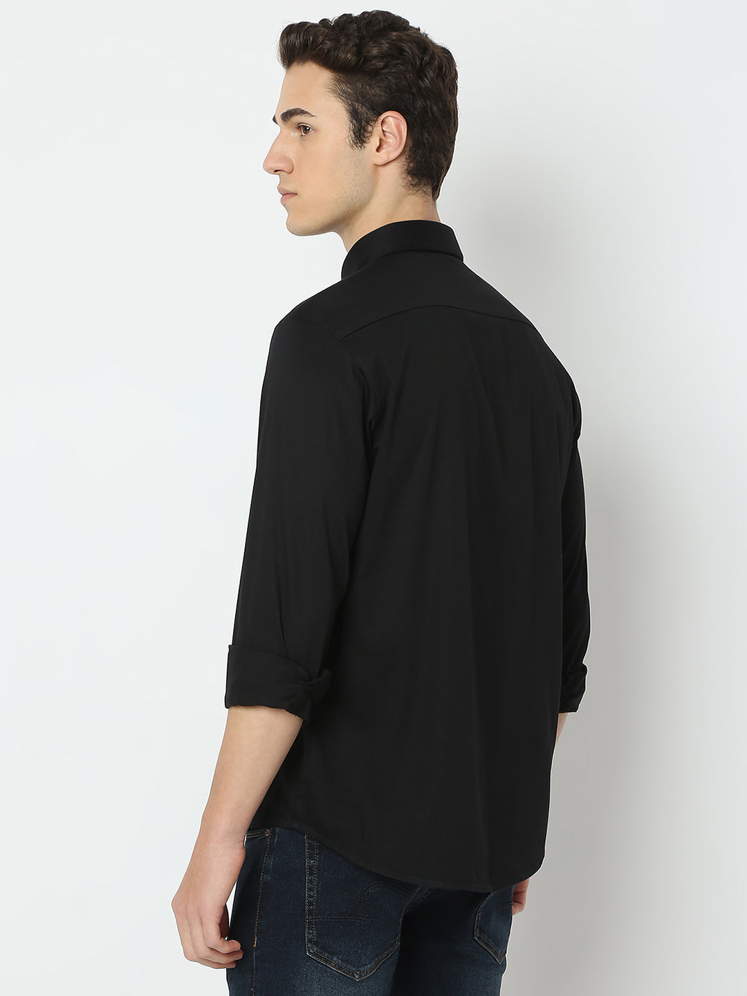 Men Shirt Solid Black Slim Fit