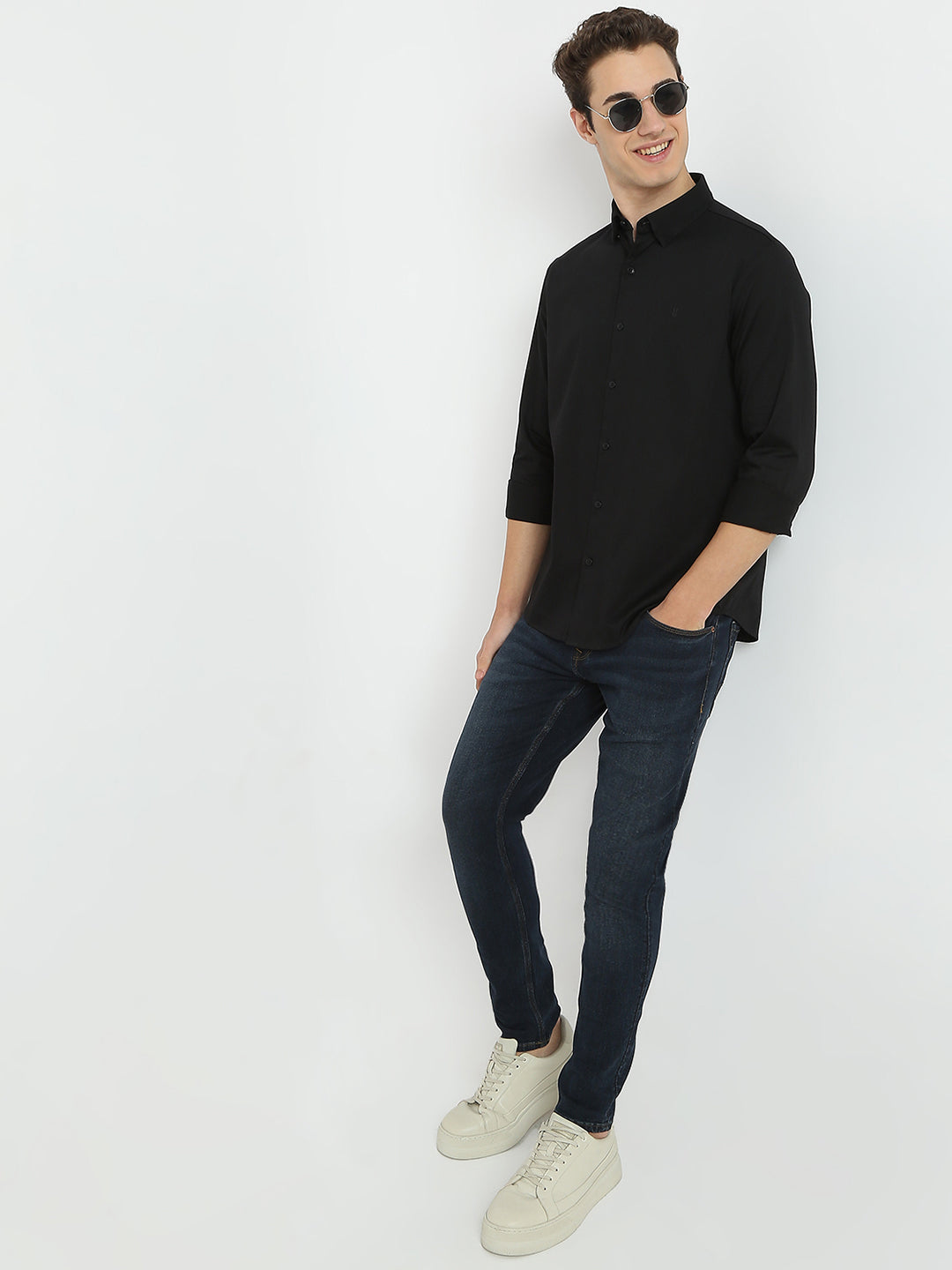 Men Shirt Solid Black Slim Fit