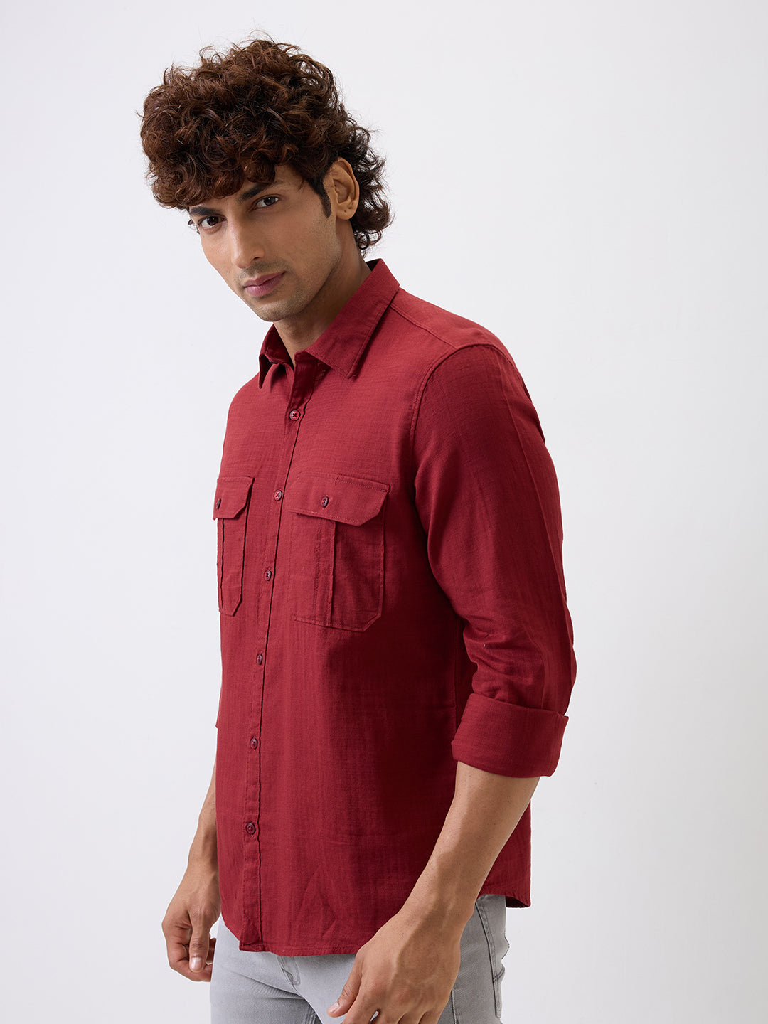 Spykar Red Slim Fit Casual Shirt For Men