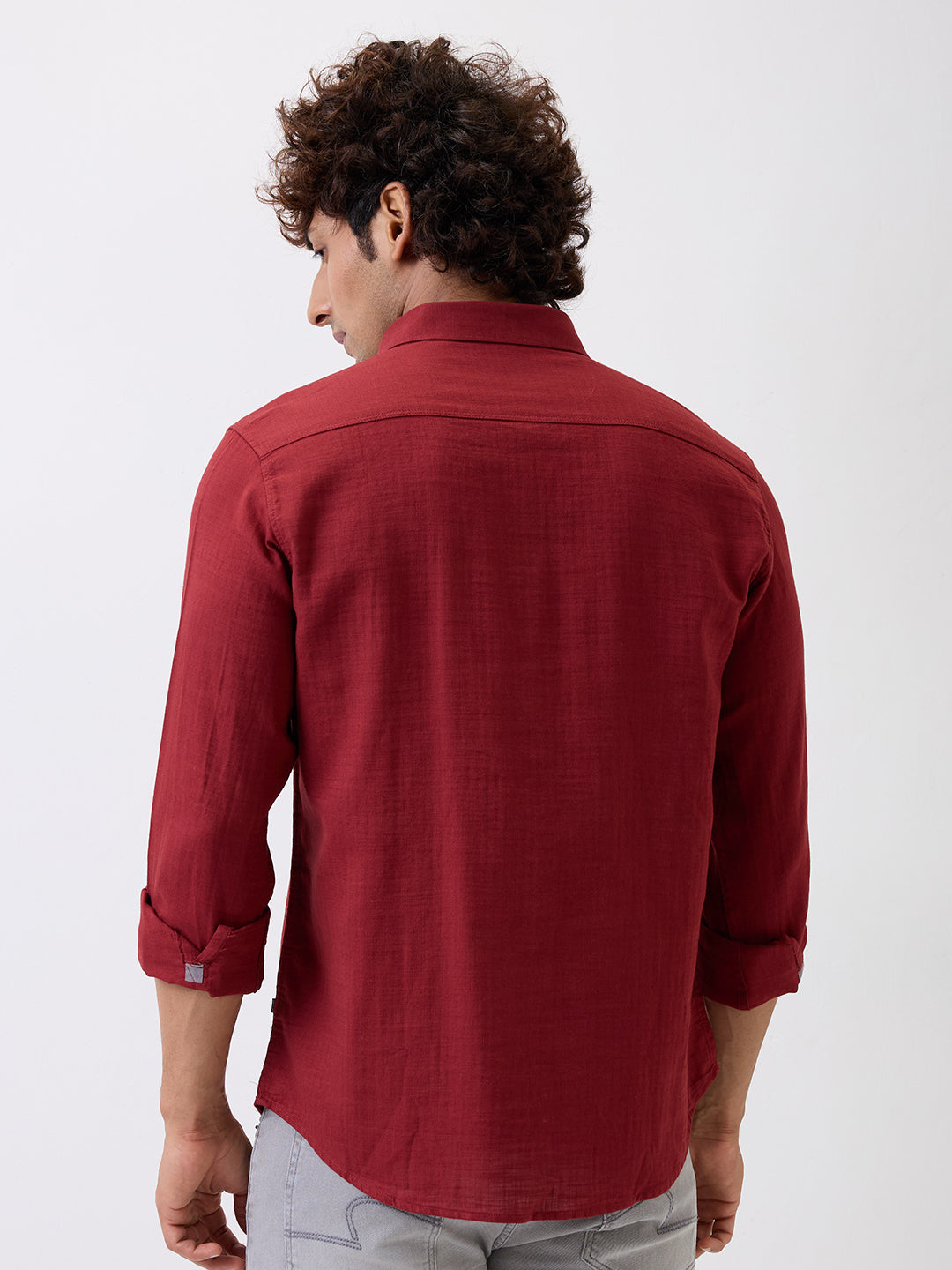 Spykar Red Slim Fit Casual Shirt For Men