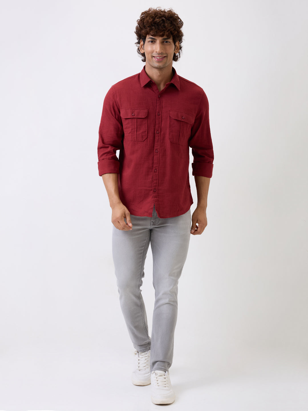 Spykar Red Slim Fit Casual Shirt For Men