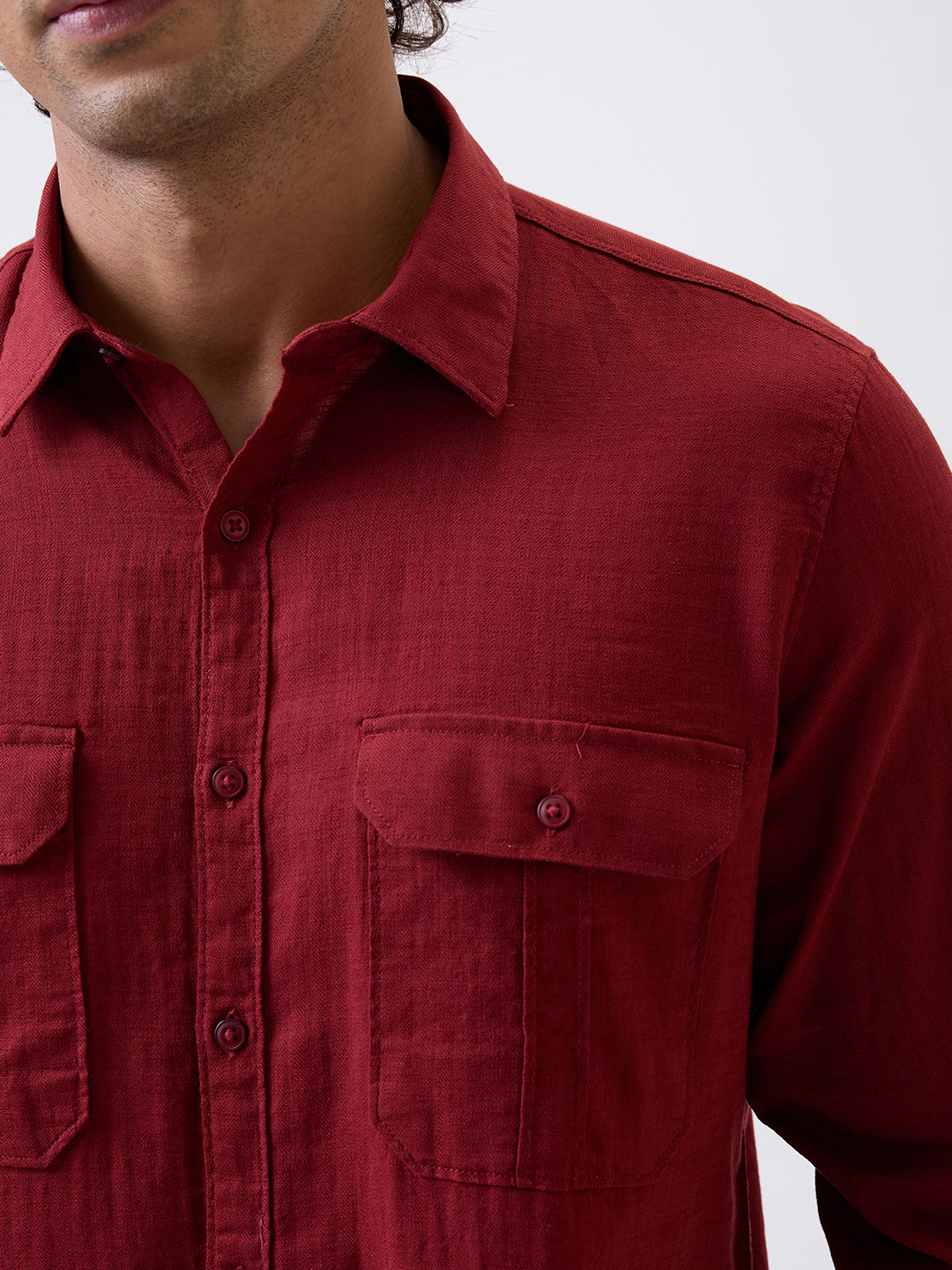 Spykar Red Slim Fit Casual Shirt For Men