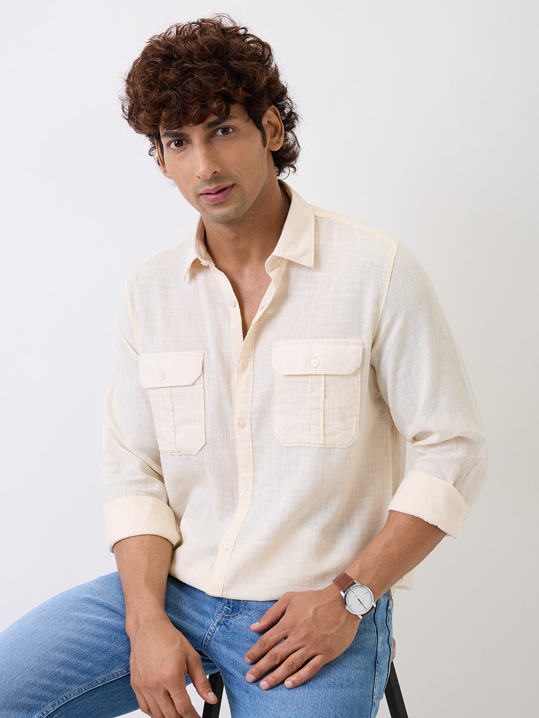 Spykar White Slim Fit Casual Shirt For Men