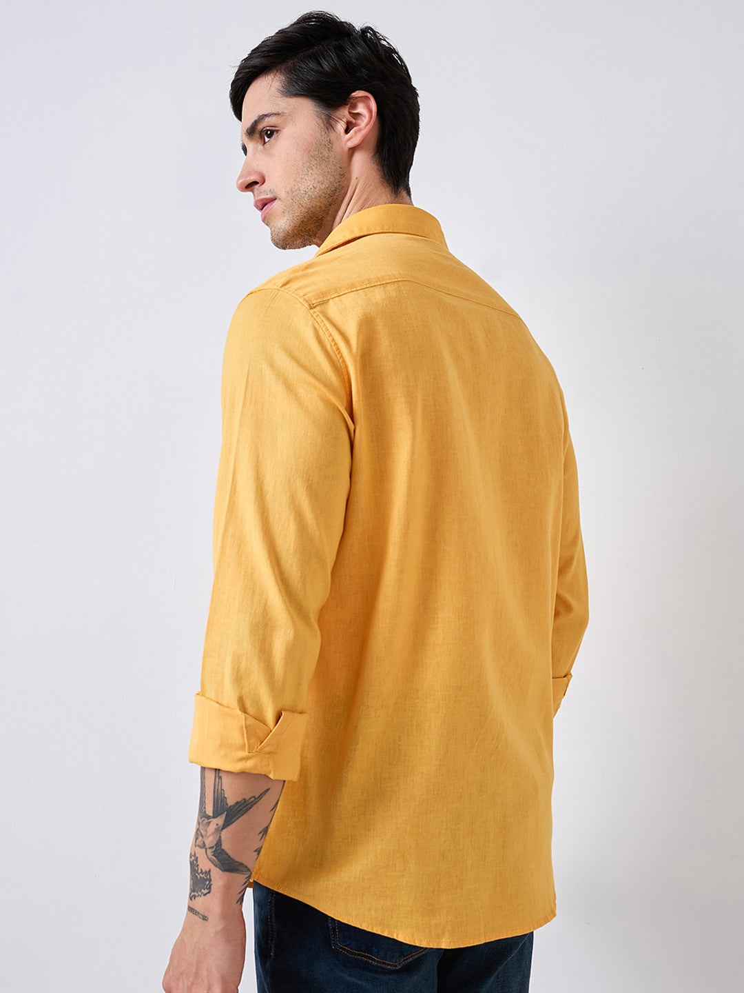 Men Yellow Full Sleeves Slim Fit Shirt