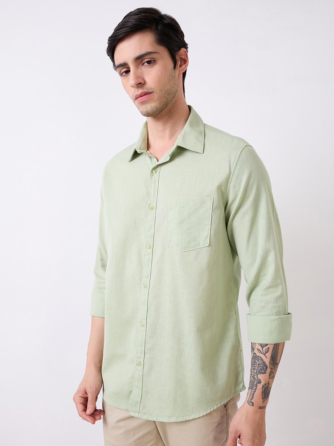 Men Green Full Sleeves Slim Fit Shirt
