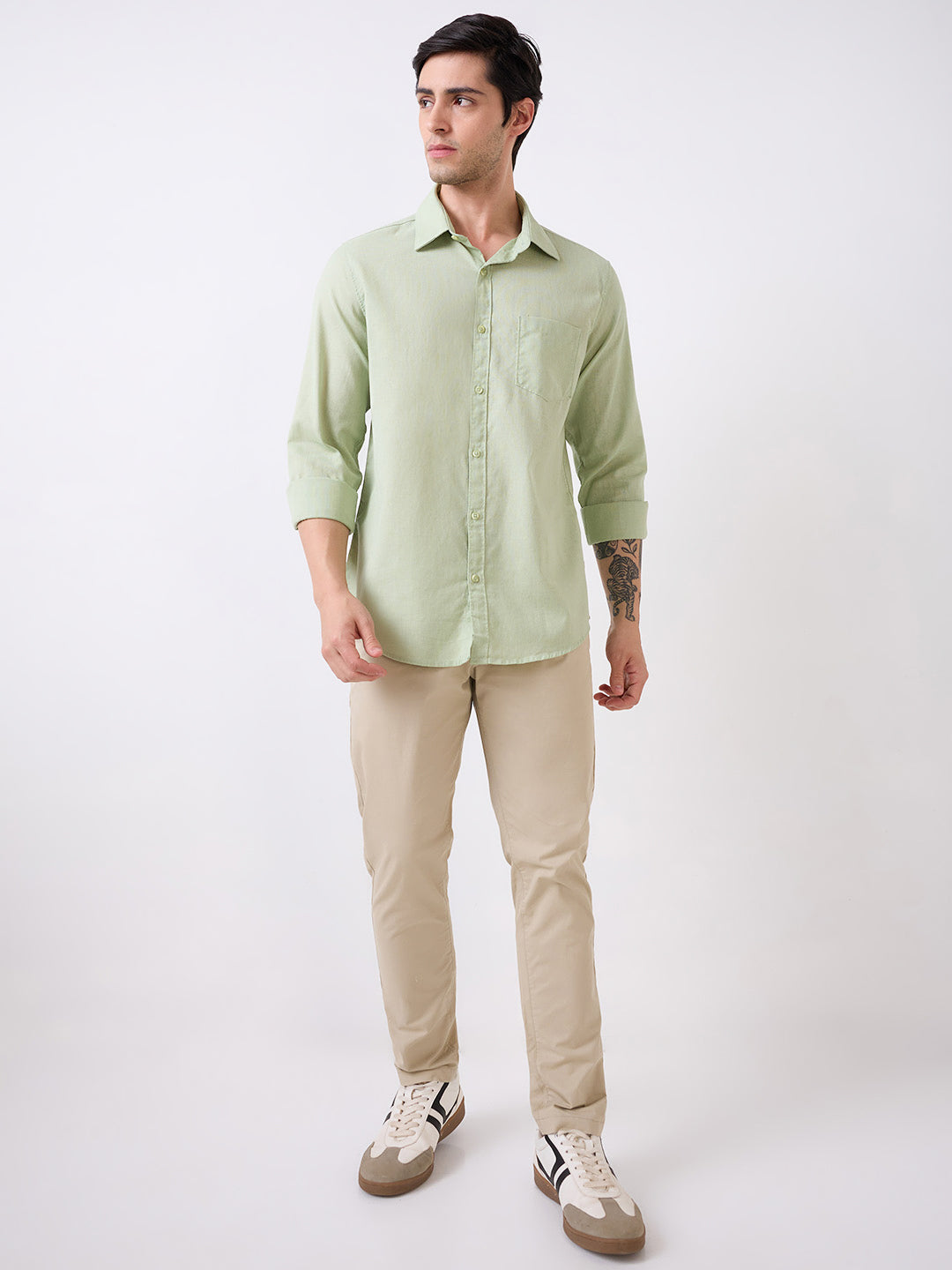 Men Green Full Sleeves Slim Fit Shirt