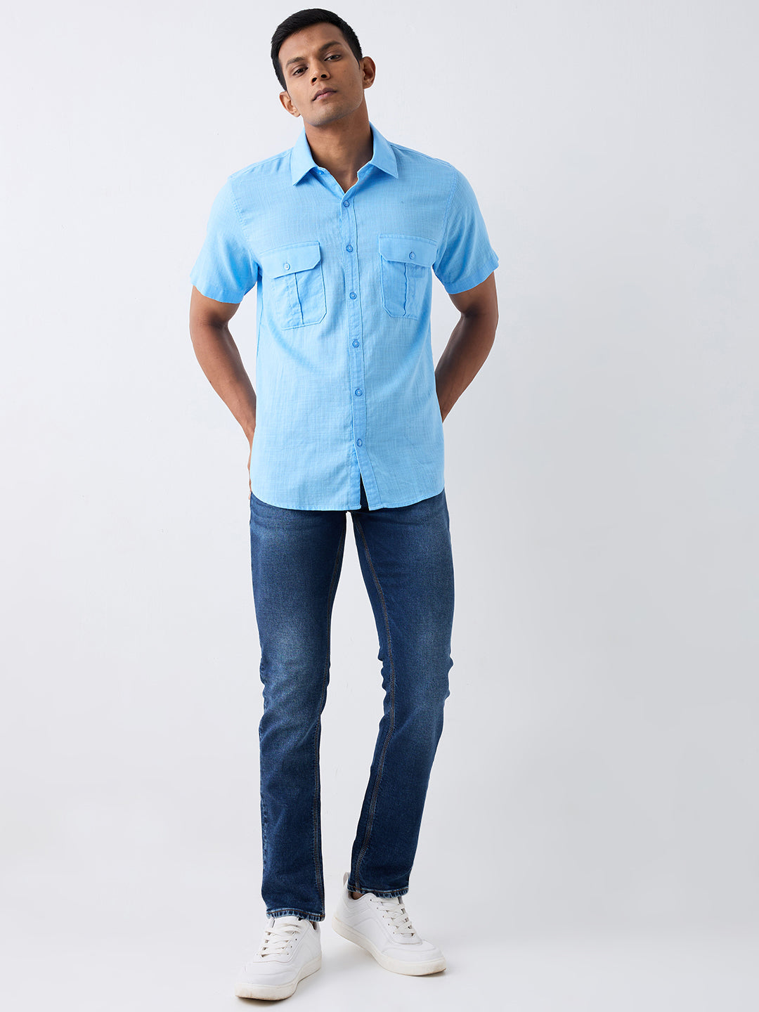 Spykar Blue Slim Fit Casual Shirt For Men