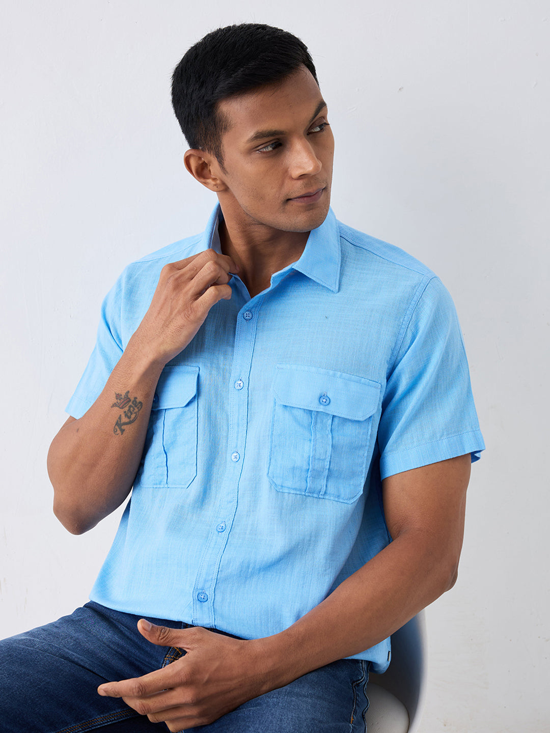Spykar Blue Slim Fit Casual Shirt For Men