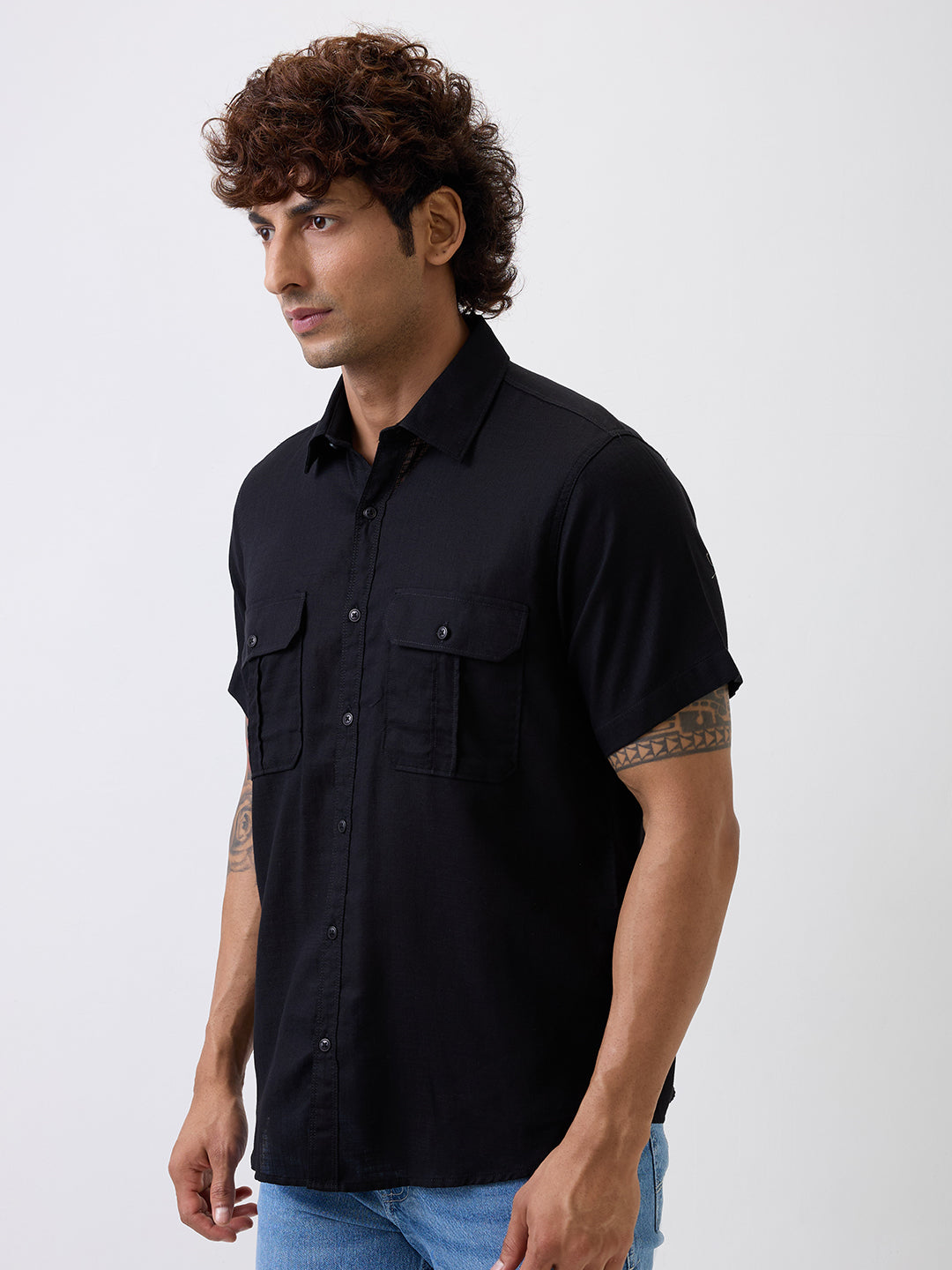Spykar Black Slim Fit Casual Shirt For Men