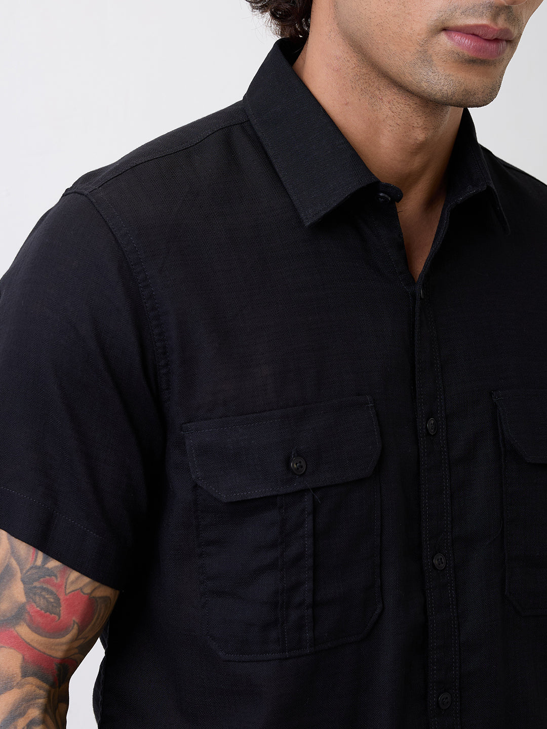 Spykar Black Slim Fit Casual Shirt For Men