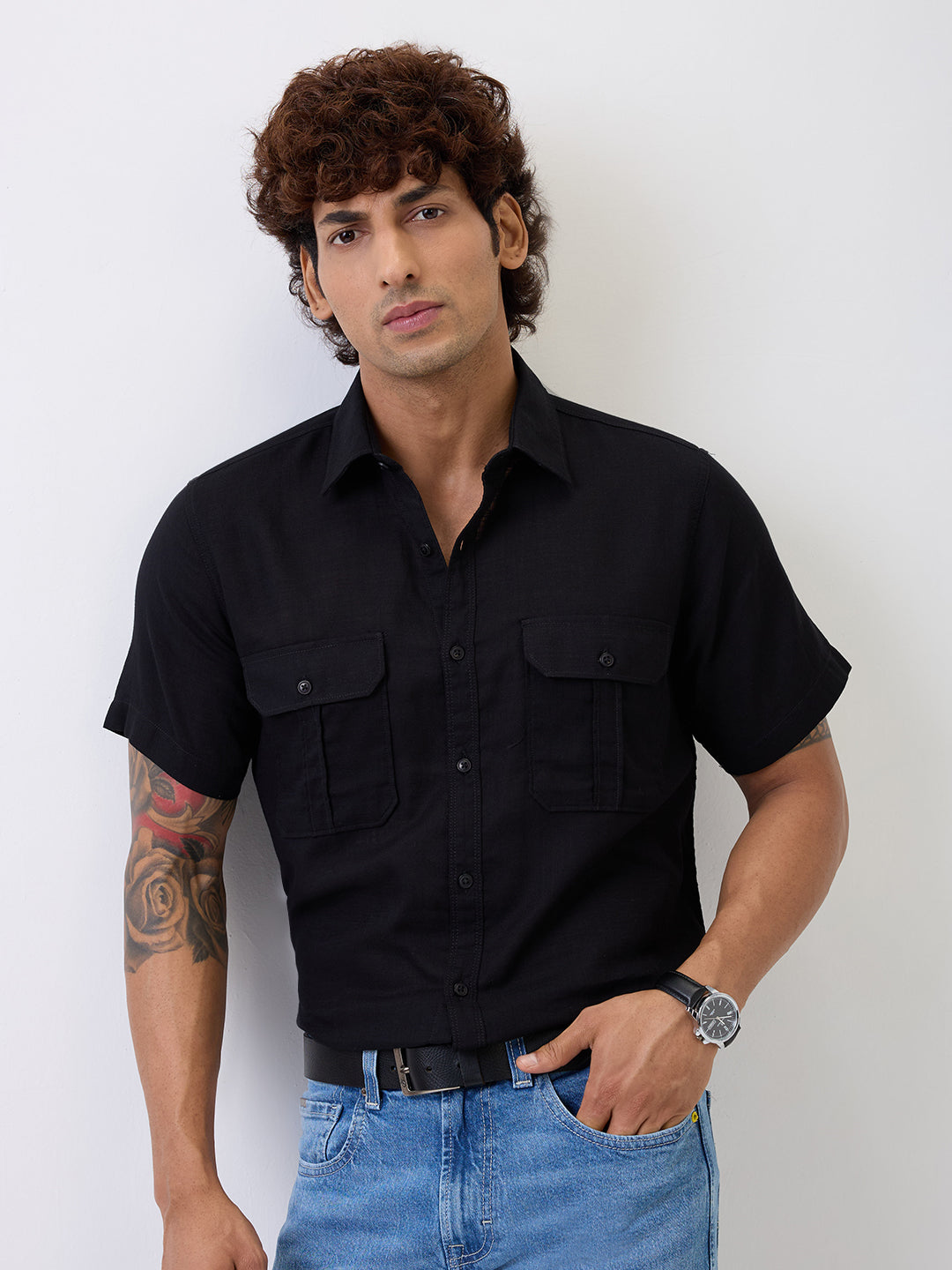 Spykar Black Slim Fit Casual Shirt For Men