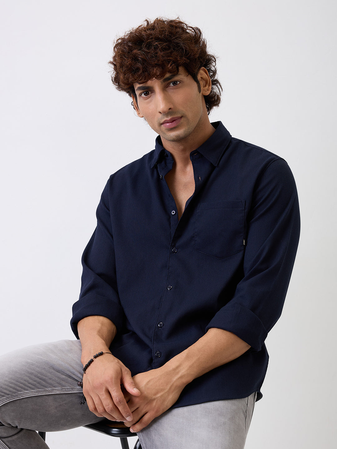 Spykar Blue Slim Fit Casual Shirt For Men