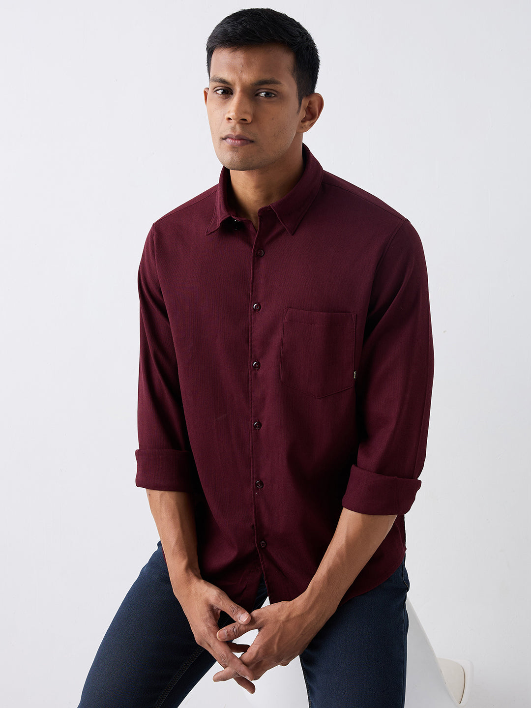 Spykar Red Slim Fit Casual Shirt For Men