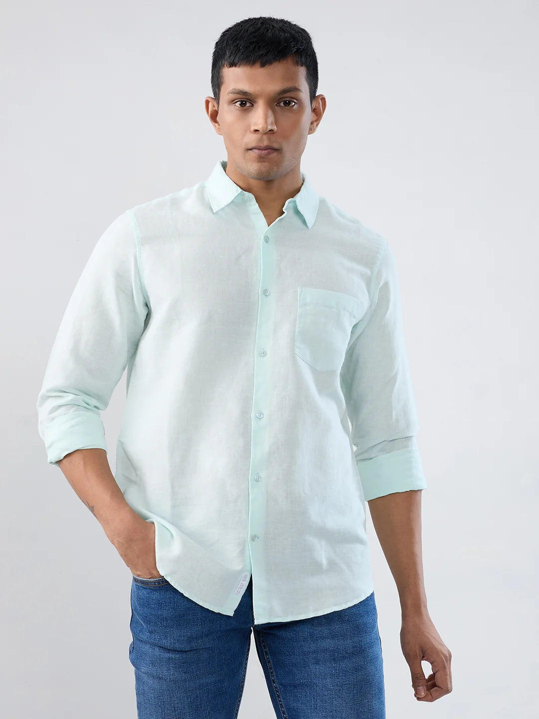 Men Shirt Solid Blue Regular Fit