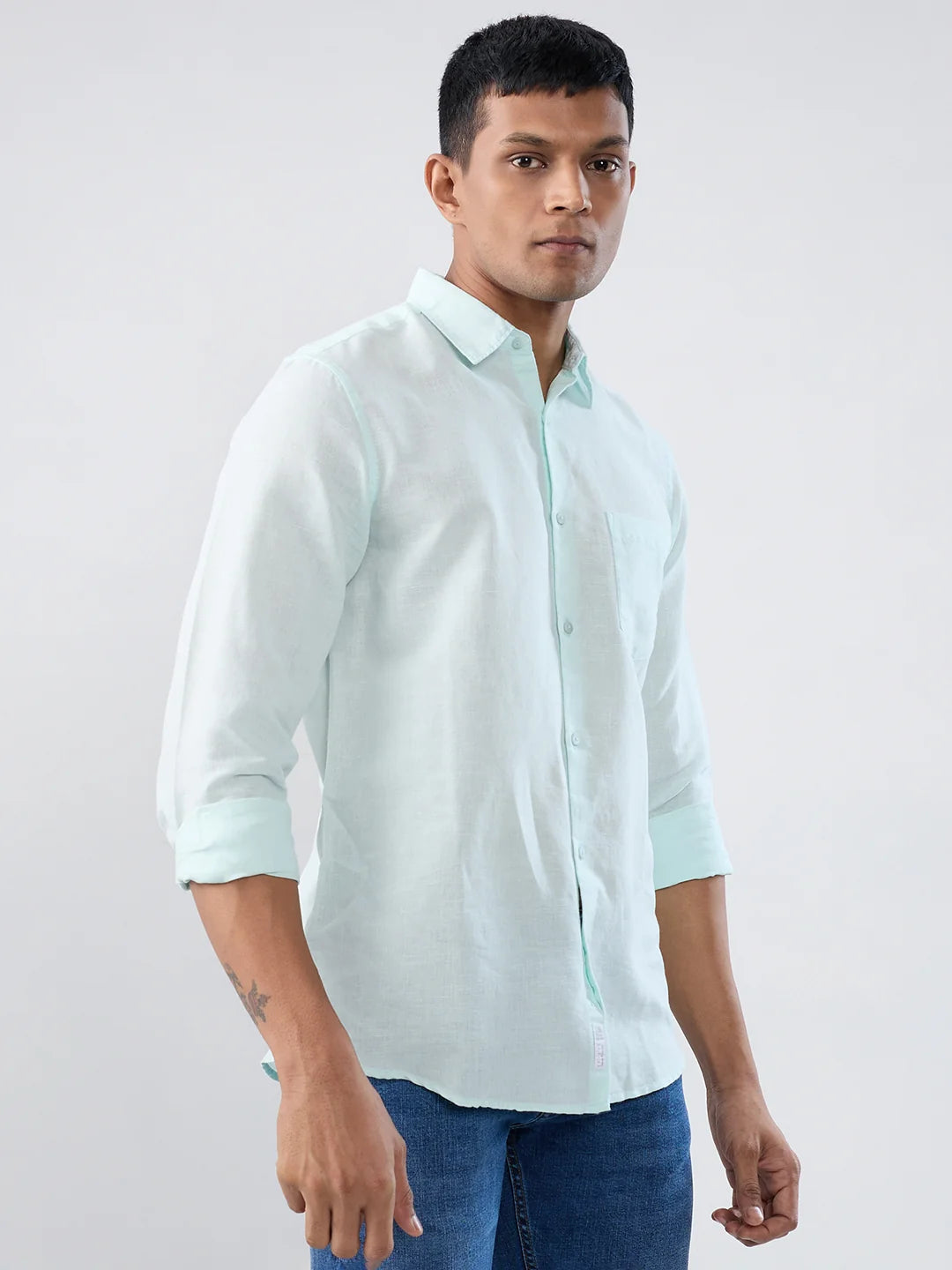 Men Shirt Solid Blue Regular Fit
