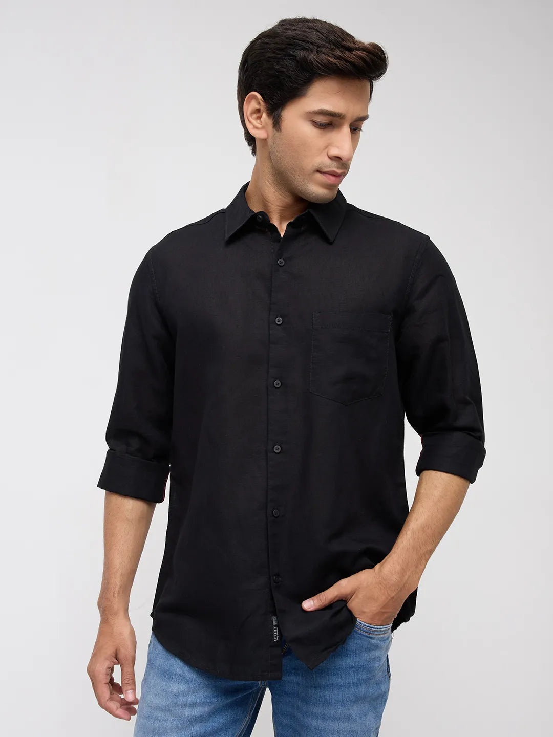 Men Shirt Solid Black Regular Fit