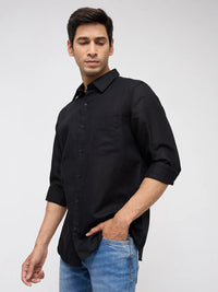 Men Shirt Solid Black Regular Fit