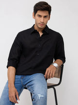 Men Shirt Solid Black Regular Fit