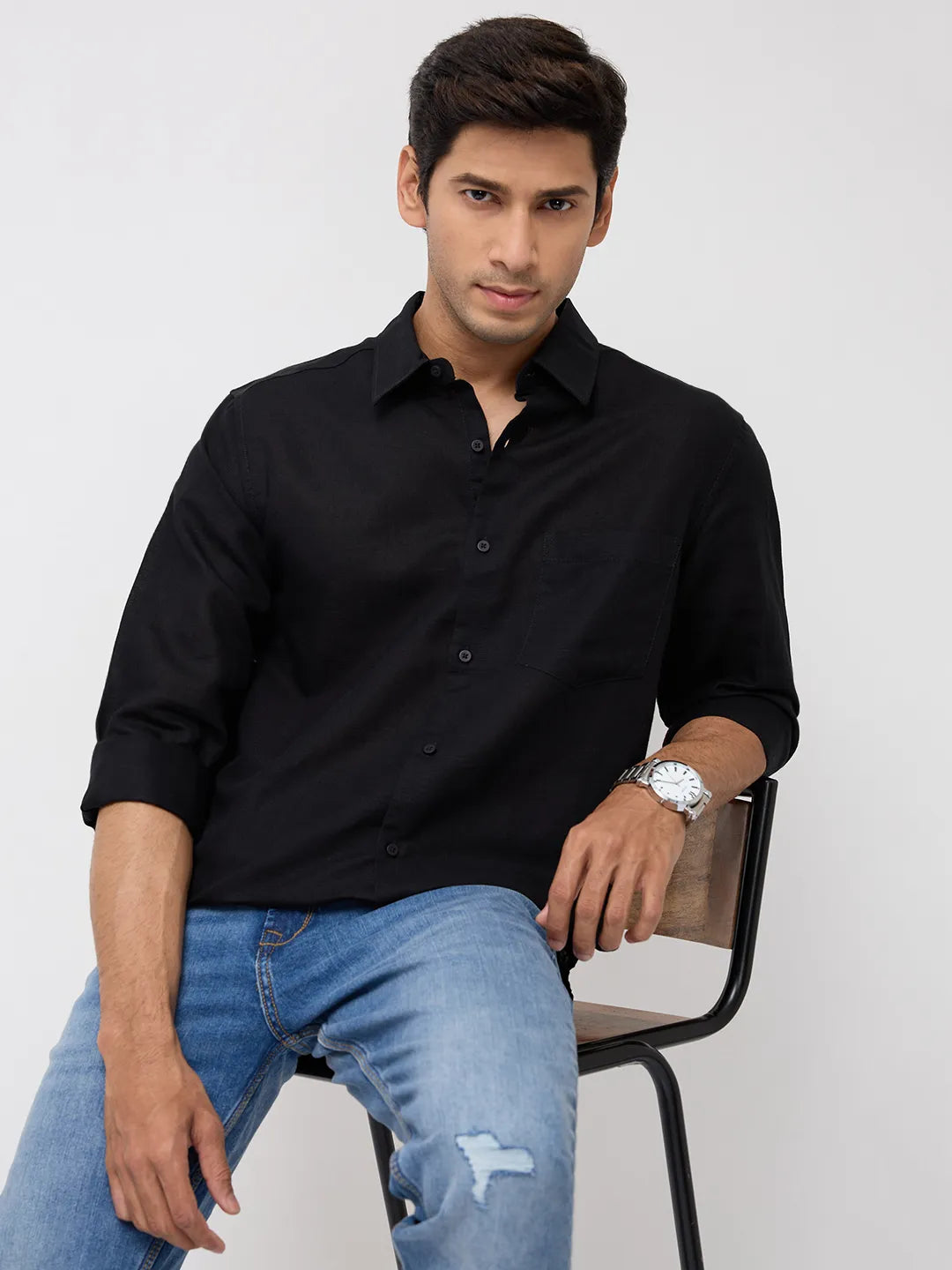 Men Shirt Solid Black Regular Fit