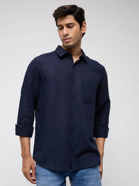 Men Shirt Solid Navy Blue Regular Fit