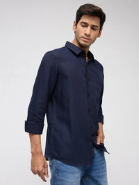 Men Shirt Solid Navy Blue Regular Fit