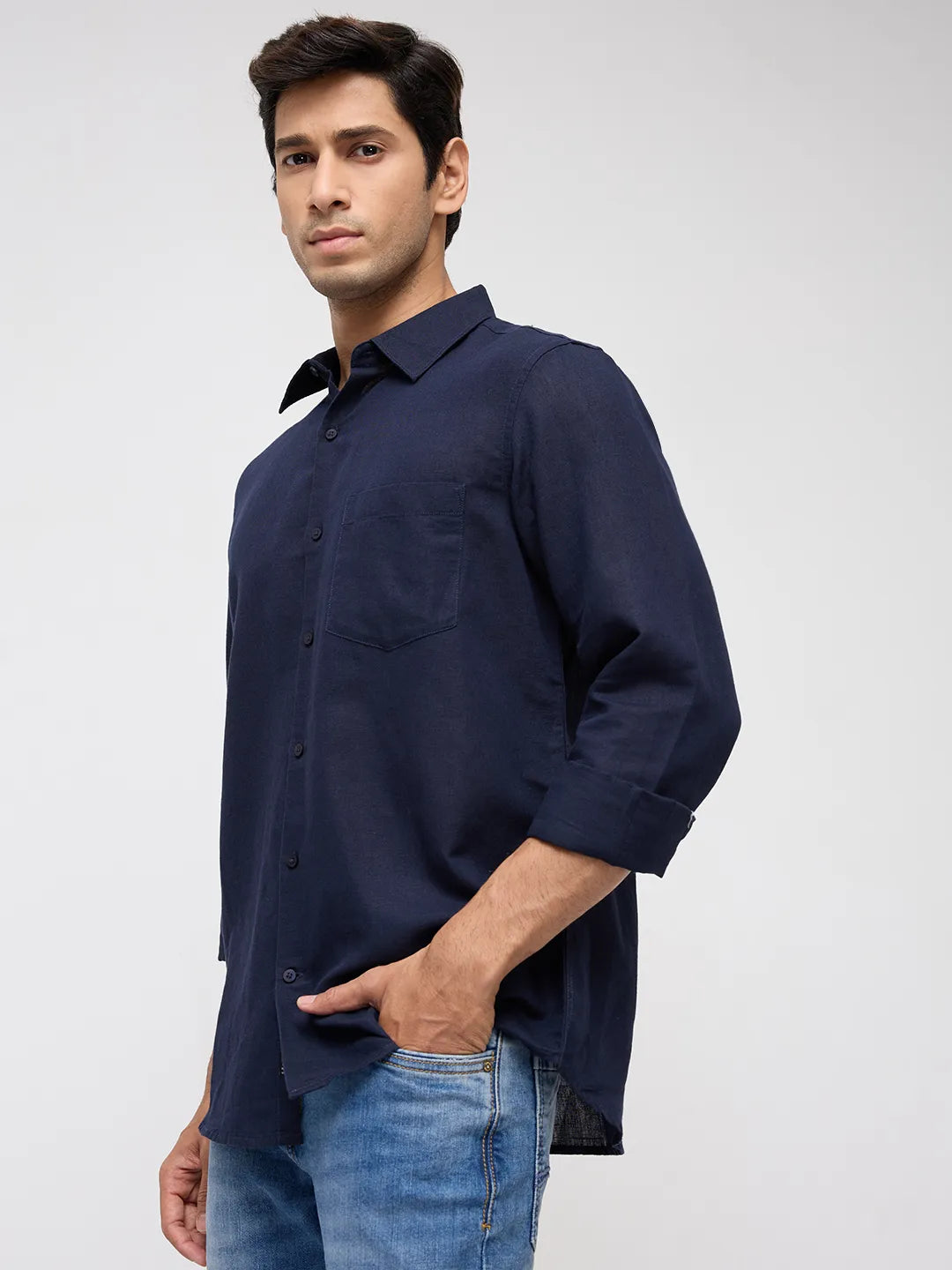 Men Shirt Solid Navy Blue Regular Fit