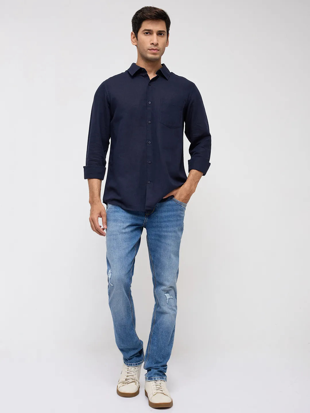 Men Shirt Solid Navy Blue Regular Fit