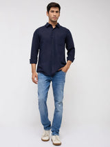 Men Shirt Solid Navy Blue Regular Fit