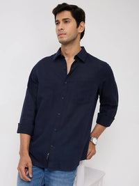 Men Shirt Solid Navy Blue Regular Fit