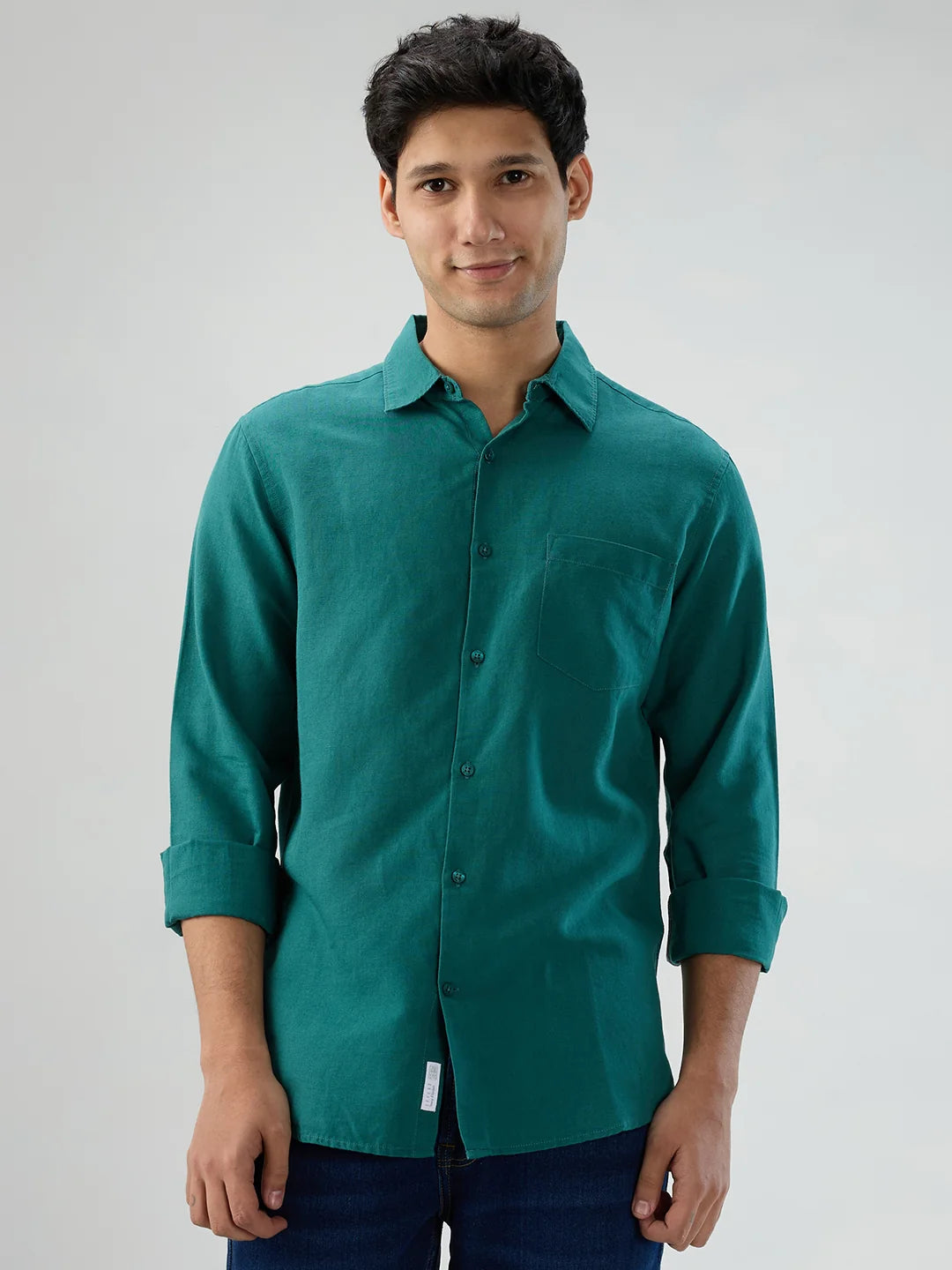 Men Shirt Solid Green Regular Fit