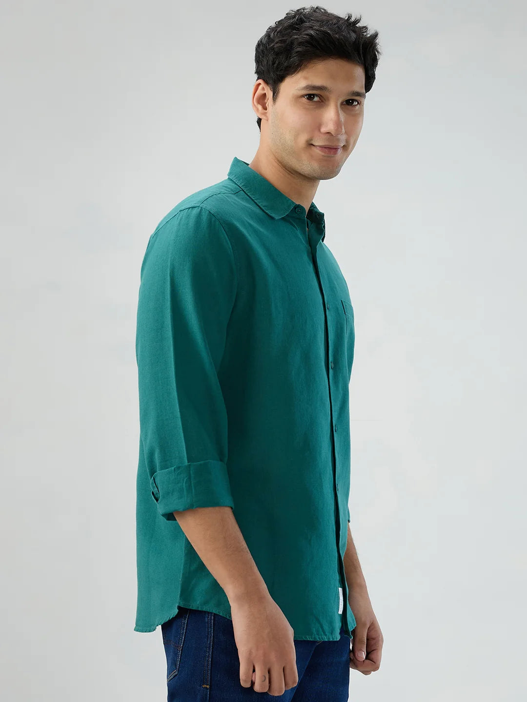 Men Shirt Solid Green Regular Fit