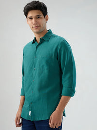 Men Shirt Solid Green Regular Fit