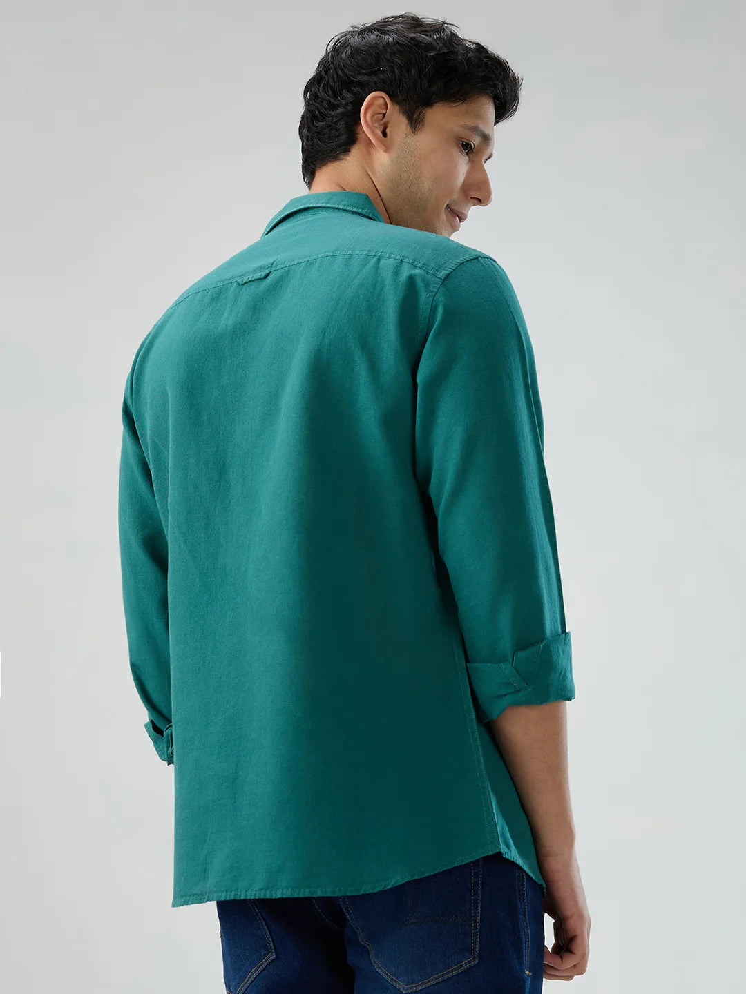 Men Shirt Solid Green Regular Fit