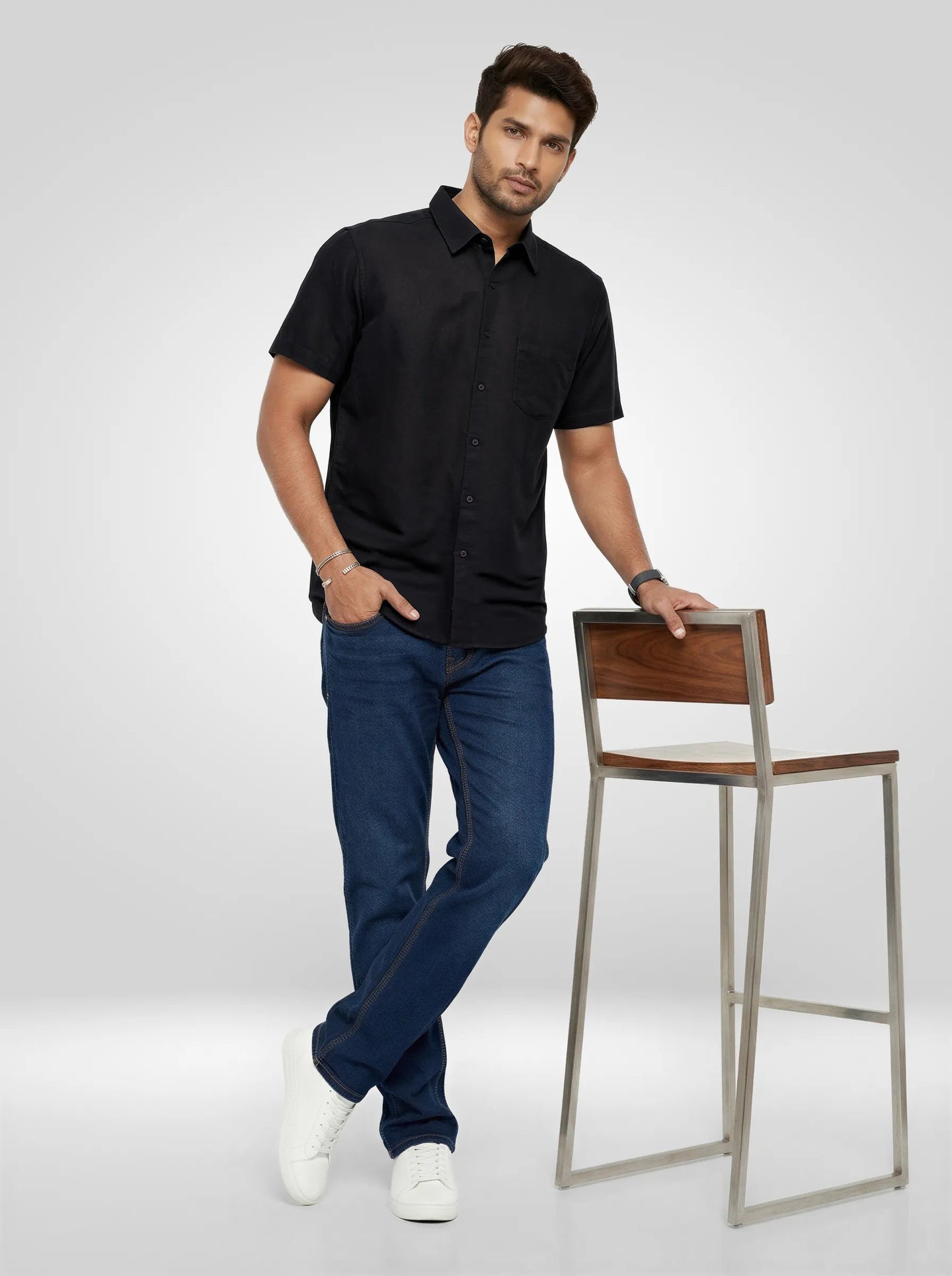 Men Shirt Solid Black Regular Fit