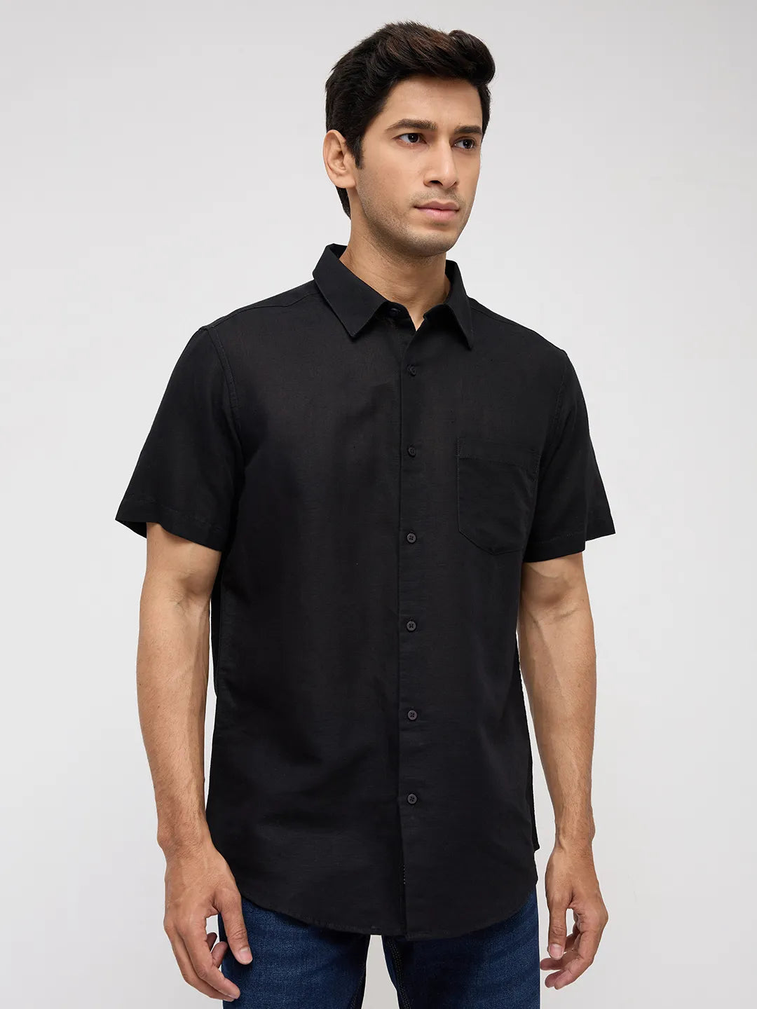 Men Shirt Solid Black Regular Fit